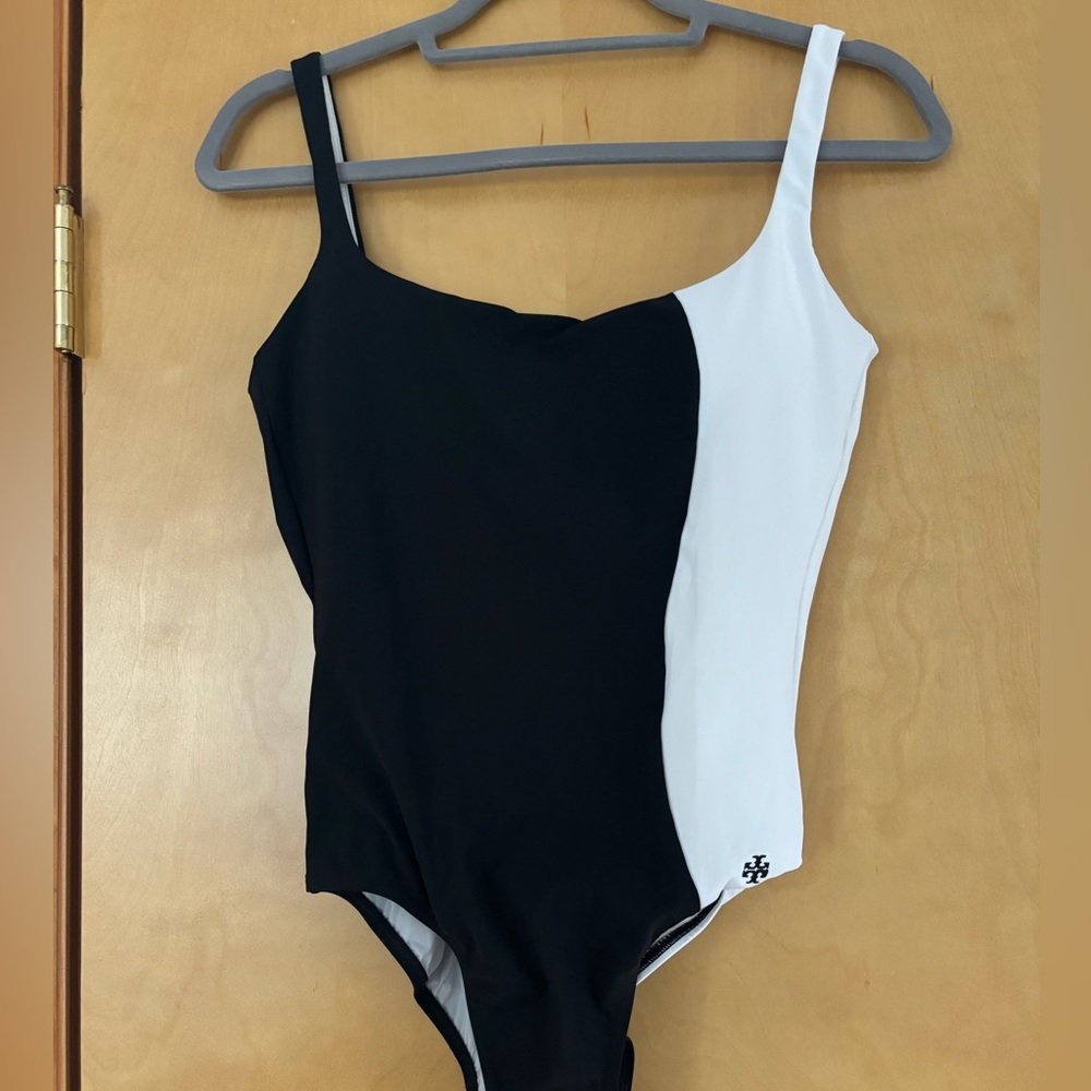 TORY BURCH Colorblocked Logo Tank One Piece Swimsuit